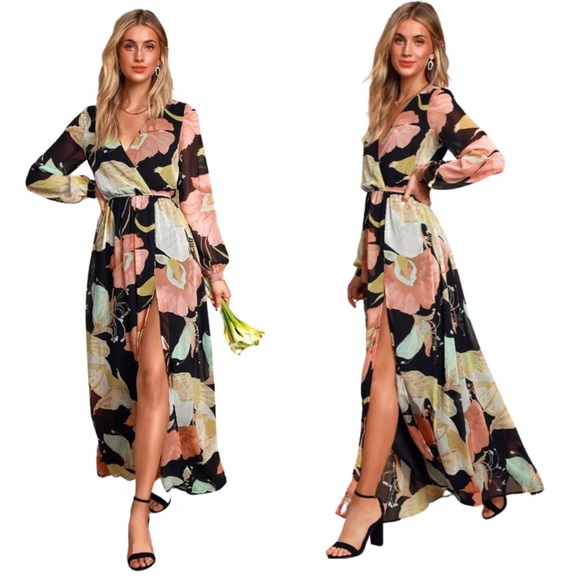 Lulu’s Floral Maxi Dress with Long Sleeves size:L - Picture 2 of 5
